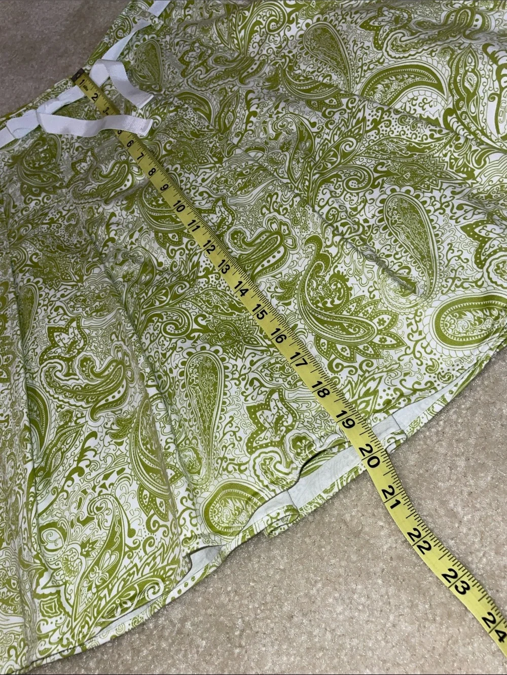 J. Crew Light Green Paisley Pleated Skater Skirt with White Waist Tie